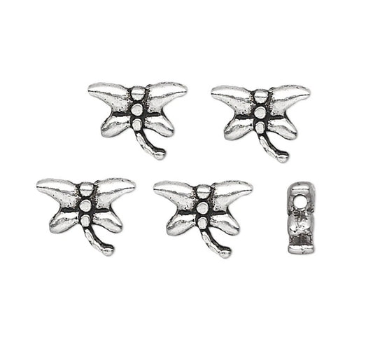 Antiqued Silver Pewter Double-Sided Dragonfly Beads, 8x6mm, 100 pcs