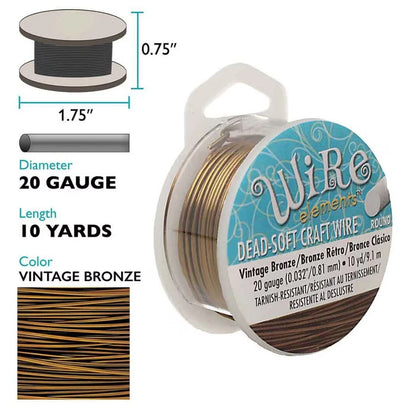 Beadsmith Non-Tarnish Vintage Bronze Round Wire, 20 Gauge, 10 Yards