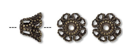 Antiqued Gold Brass Filigree Basket Bead Caps 7x5mm, Pkg of 100