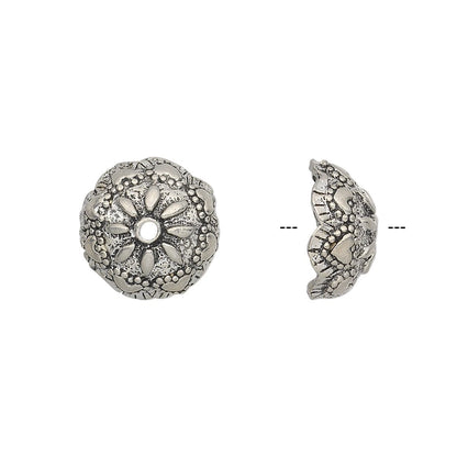 Antiqued Silver Pewter Heart Flower Bead Caps, 13x6mm, 4 pcs
