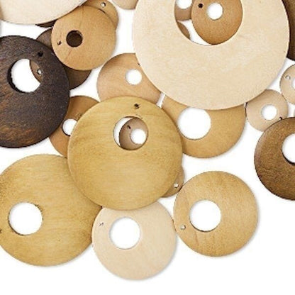 Maple Wood Go-Go Disc Beads Assorted Colors & Sizes 15–55mm (50 pc)