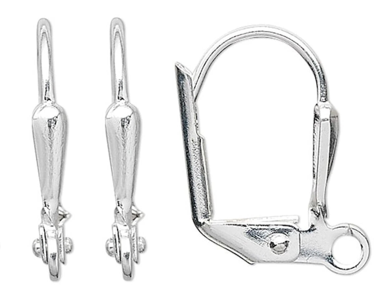 Silver Plated Brass Shield Leverback Ear Wires, 16mm, Open Loop