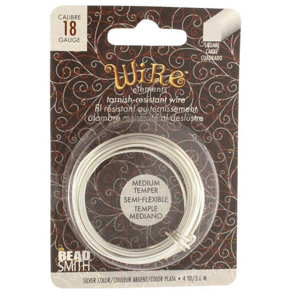 Beadsmith Non-Tarnish Silver Plated Copper Square Wire, 18 Gauge, 4 Yards