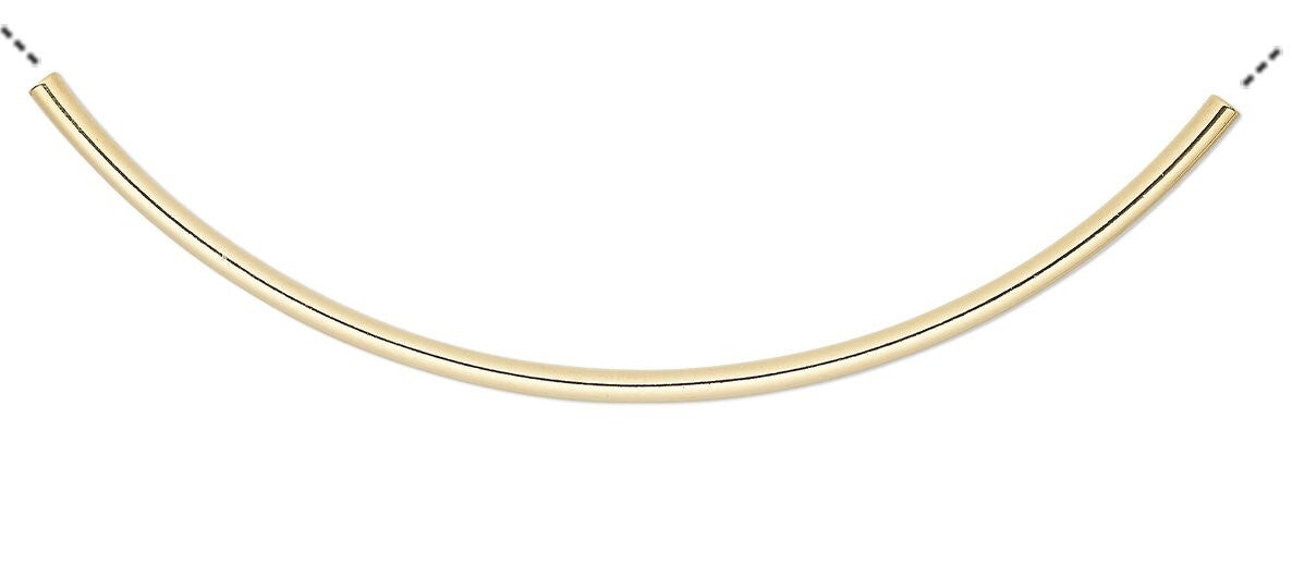 Brass 100x3mm Curved Tube Beads, Gold Plated, 10 pcs
