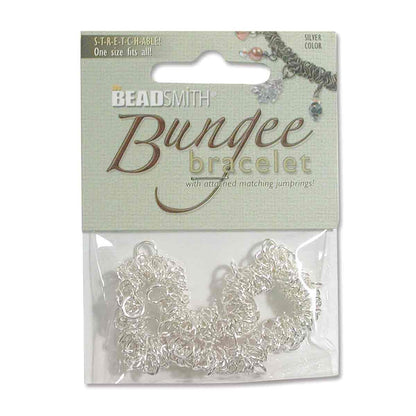 1 Silver Plated Bungee Bracelet Stretchable Metal Chain with Jump Rings *