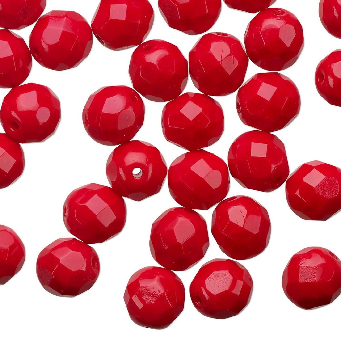 Czech Fire Polished Glass 8mm Faceted Round Beads Opaque Red (approx. 50 pc)