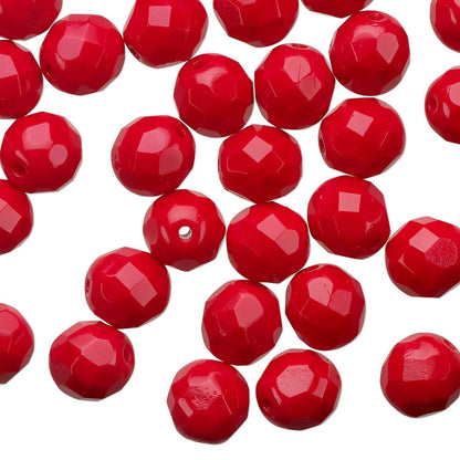 Czech Fire Polished Glass 8mm Faceted Round Beads Opaque Red (approx. 50 pc)