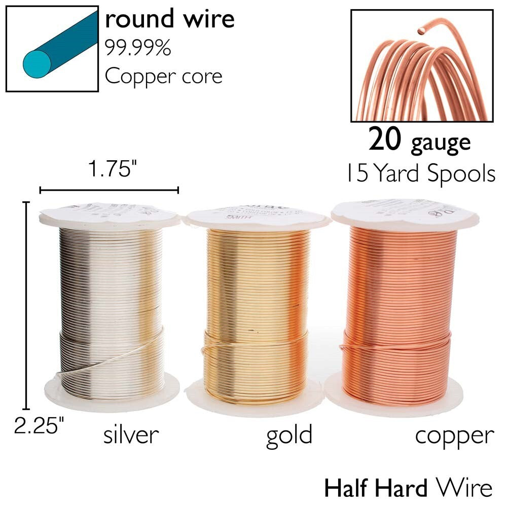 Wrapping Wire, Tarnish Resistant, 20 Gauge, 15 Yards – Copper, Gold, or Silver