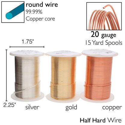 Wrapping Wire, Tarnish Resistant, 20 Gauge, 15 Yards – Copper, Gold, or Silver