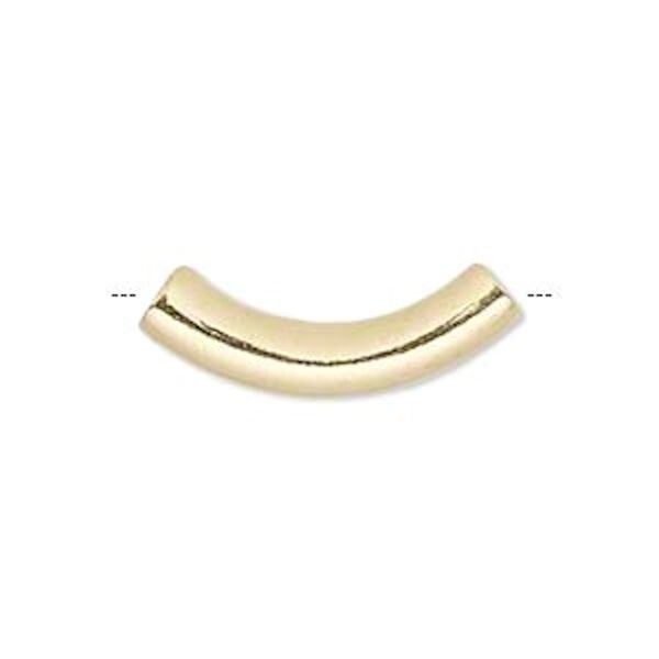 Brass 10x2mm Curved Tube Beads, Gold Plated, 100 pcs