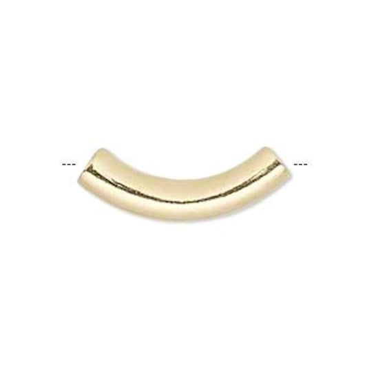 Brass 10x2mm Curved Tube Beads, Gold Plated, 100 pcs