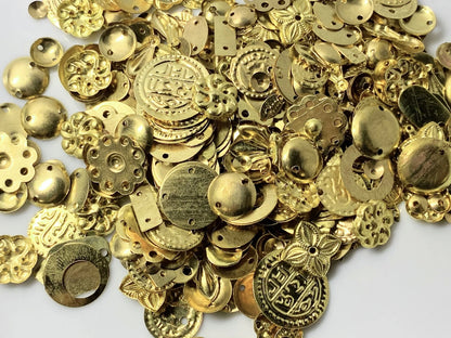 Gold Plated Brass Stamped Component Mix, Assorted Shapes, approx. 585-600 pcs, 100g