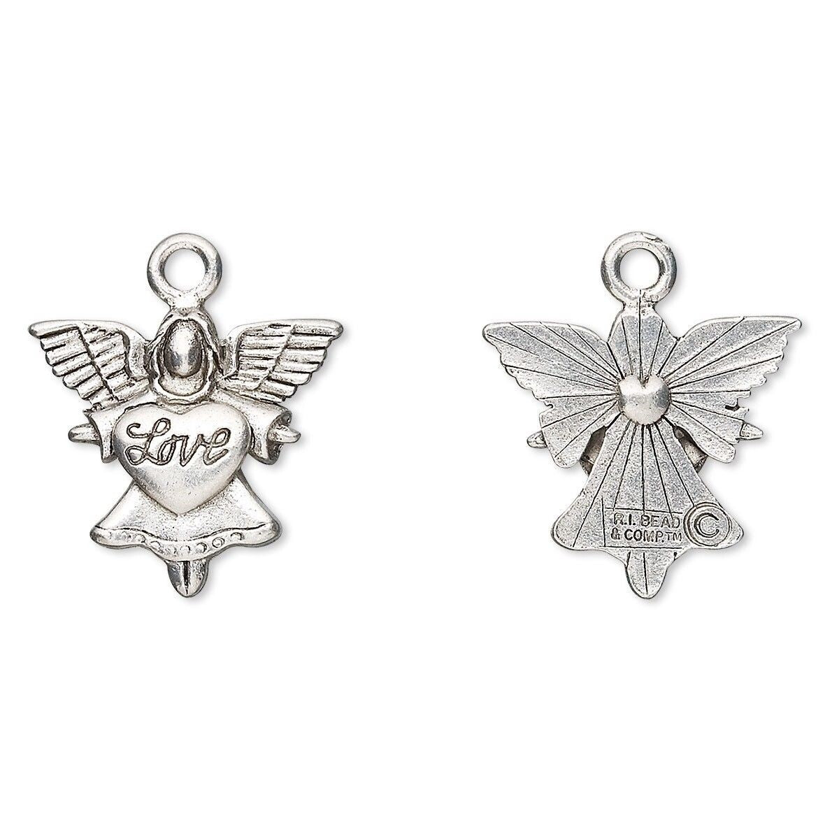 Antiqued Pewter Angel with LOVE Heart Charms, 21x20mm - Pack of 2