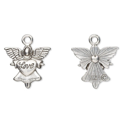 Antiqued Pewter Angel with LOVE Heart Charms, 21x20mm - Pack of 2