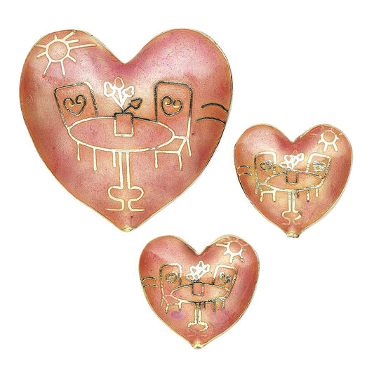Pink & Gold Cloisonné Heart Bead Set, 3 pcs