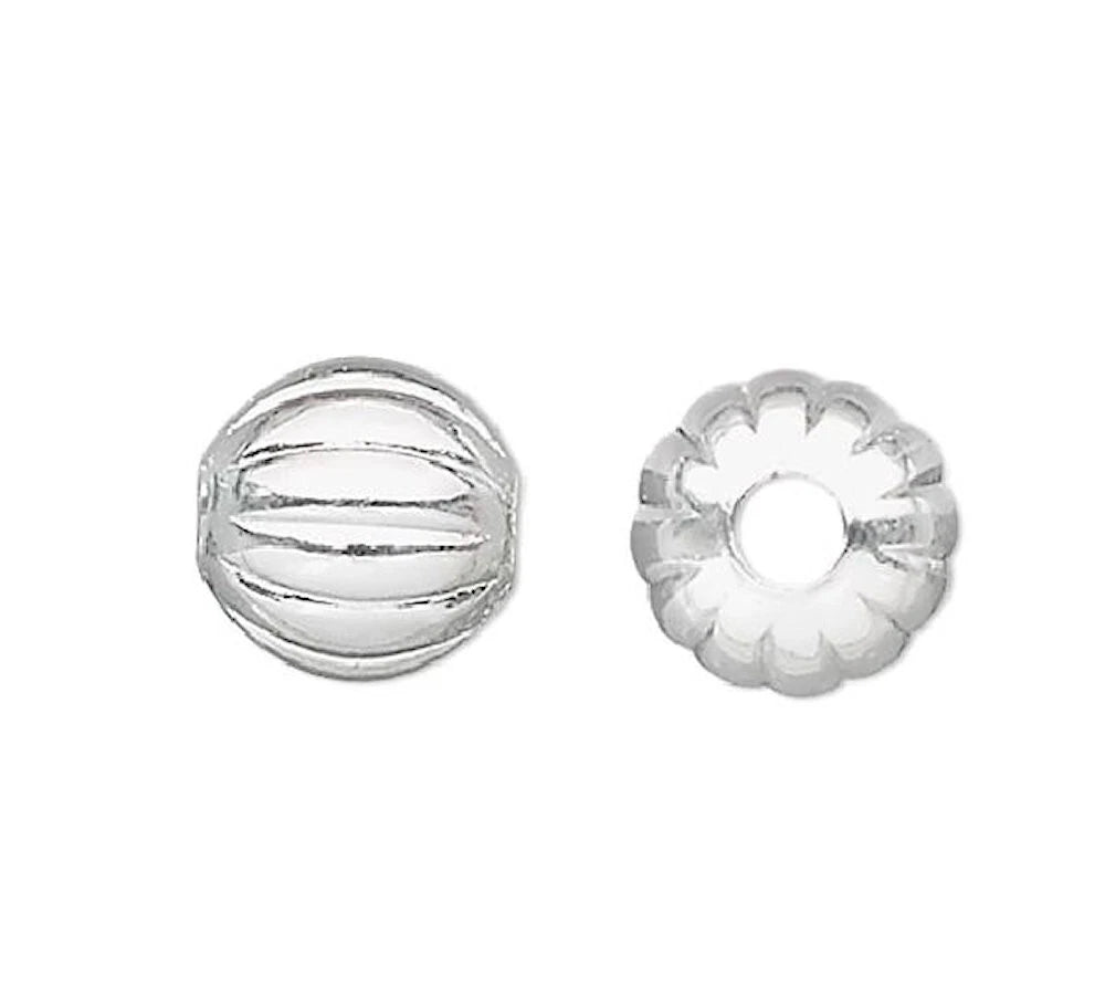 Silver Plated Brass Corrugated Round Beads, 6mm, 100 pcs