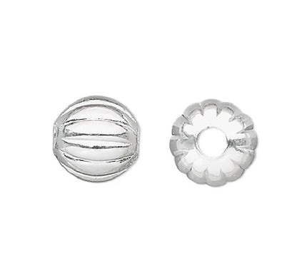 Silver Plated Brass Corrugated Round Beads, 6mm, 100 pcs