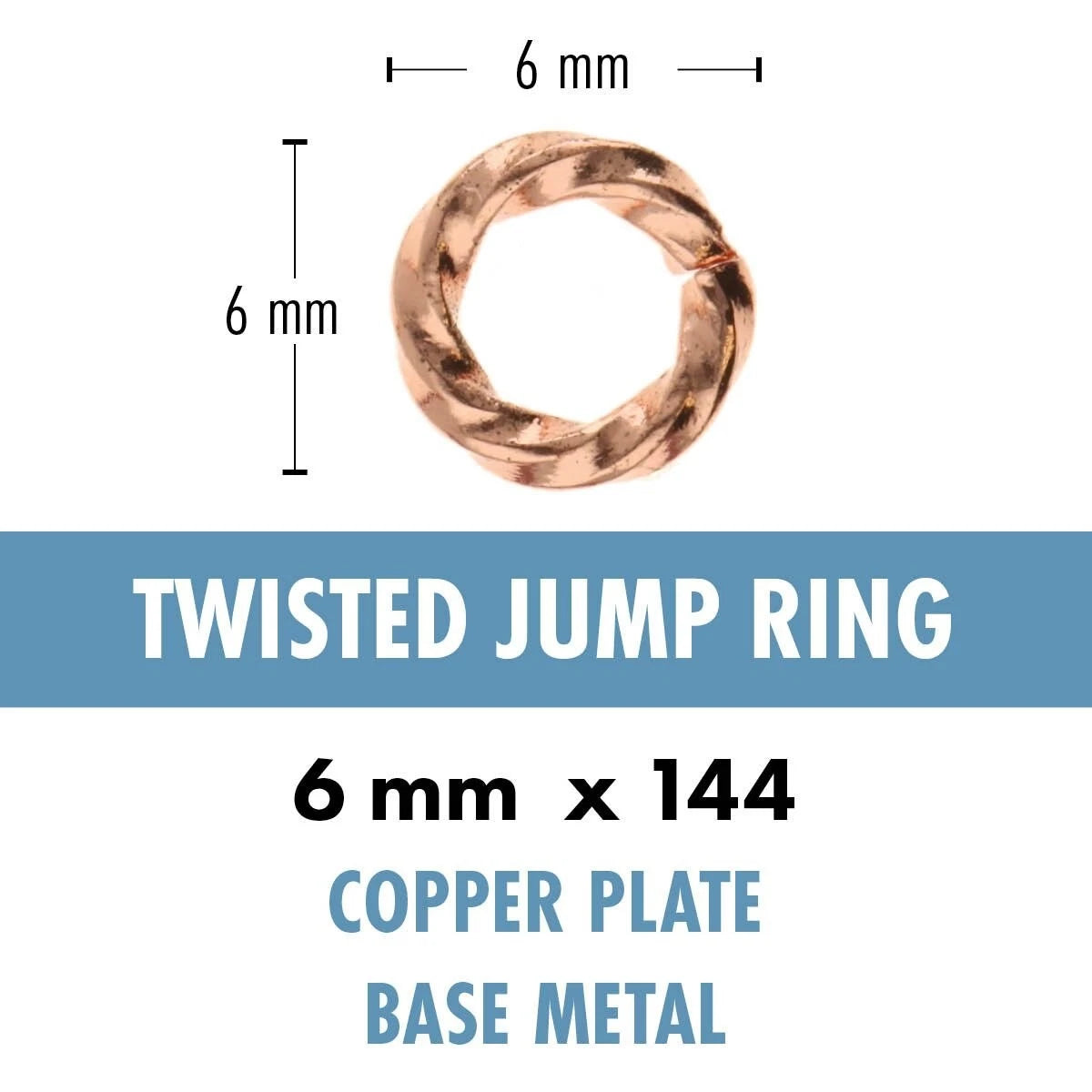 Copper Plated Twisted Round Jump Rings, 6mm - 144 pcs