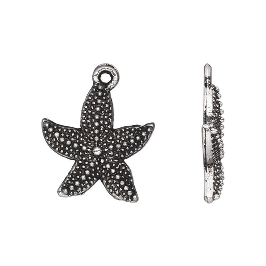 Antiqued Silver Pewter Starfish Charms, 20x19mm, 20 pcs