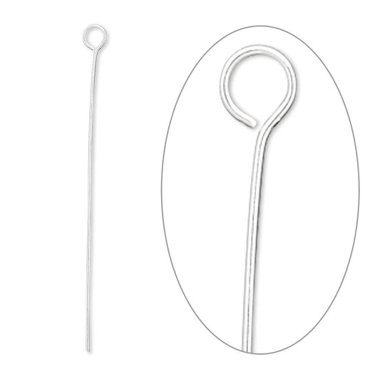 Silver Plated Brass Eye Pins, 1.5 inch, 24 Gauge, 500 pcs