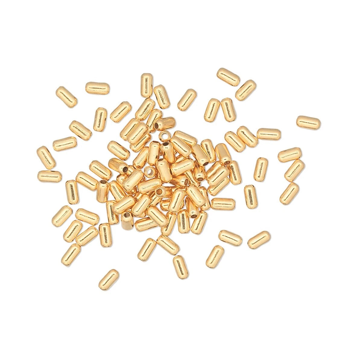 Gold Plated Brass Smooth Tube Capsule Beads, 3x1.5mm, 100 pcs
