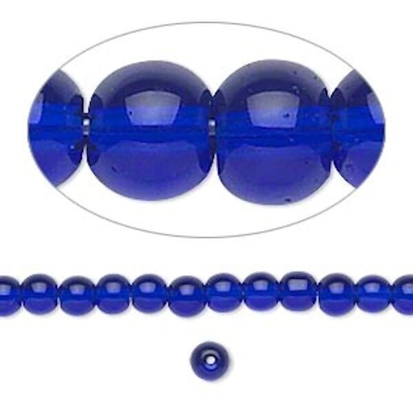 Transparent Cobalt Blue Glass Round Beads with 1-1.5mm Hole, 1 Strand