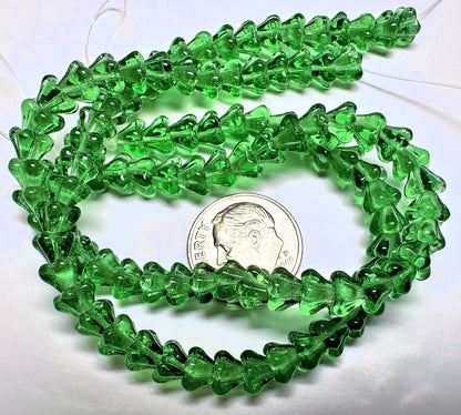 Prairie Green Czech Glass Baby Bell Flower Beads 6x4mm, 50 pcs