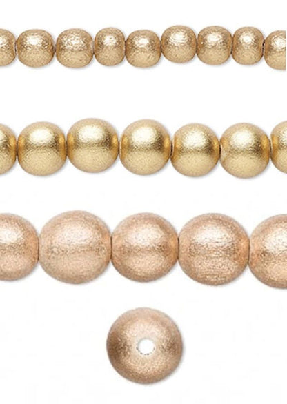 Metallic Gold Round Wood Beads 6, 8 or 10mm - 2 Strands