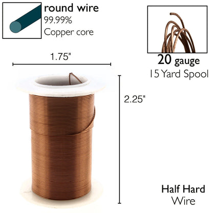 Beadsmith Tarnish Resistant Antique Copper Round Wire, 20 Gauge, 15 Yards