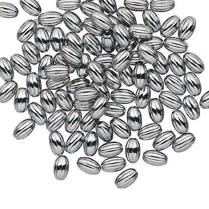 Gunmetal Plated Brass Corrugated Oval Beads, 5x3mm, 100 pcs