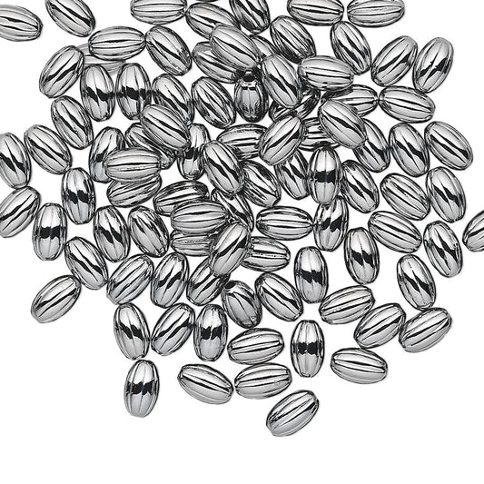 Gunmetal Plated Brass Corrugated Oval Beads, 5x3mm, 100 pcs