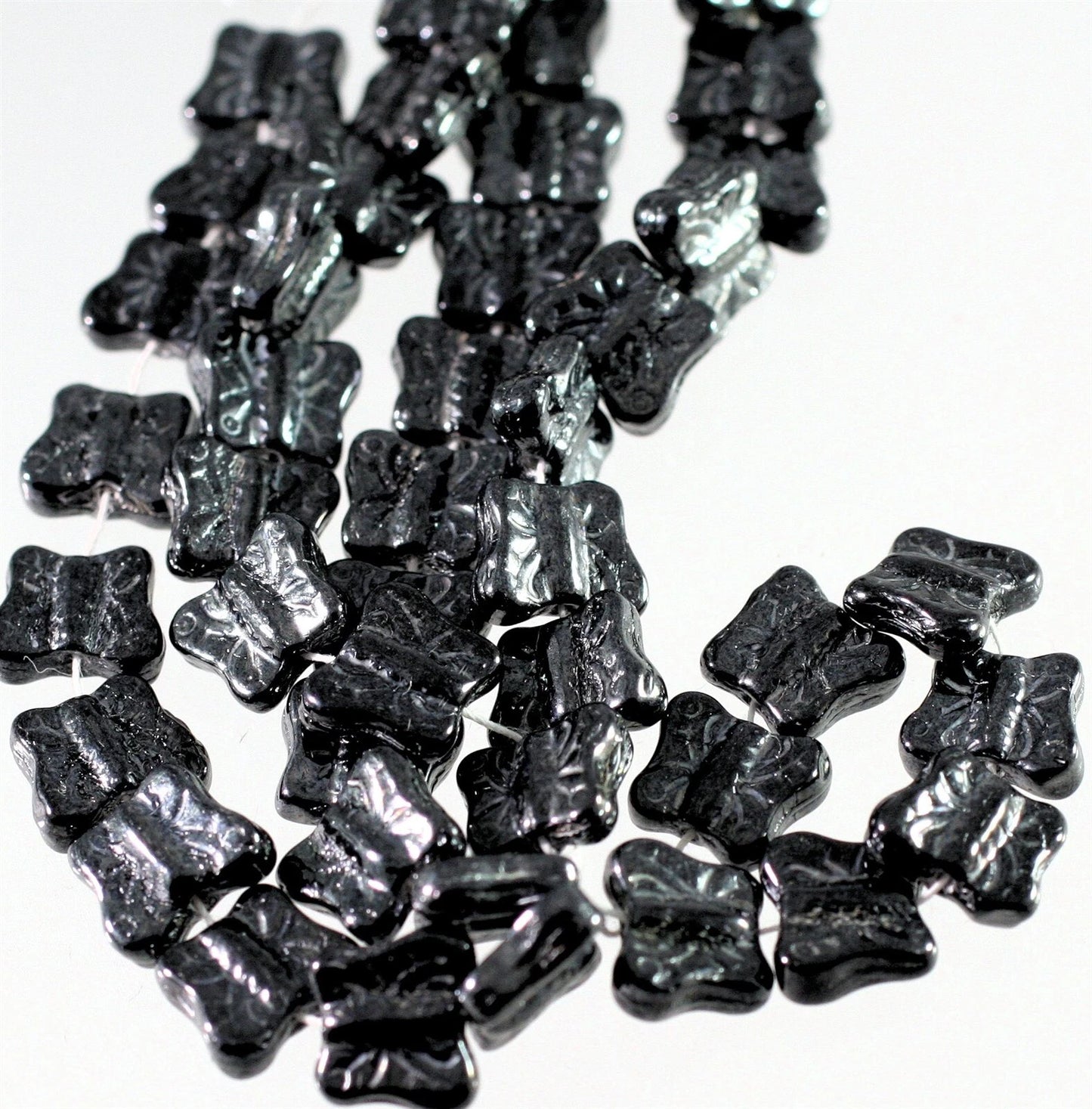 Czech Pressed Glass Metallic Hematite Butterfly Beads, 11x9mm, 1 Strand (approx. 46)