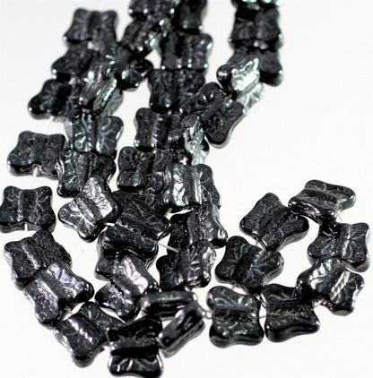 Czech Pressed Glass Metallic Hematite Butterfly Beads, 11x9mm, 1 Strand (approx. 46)