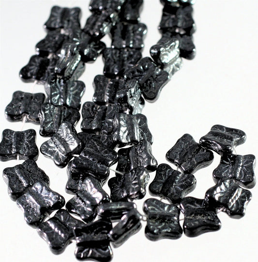 Czech Pressed Glass Metallic Hematite Butterfly Beads, 11x9mm, 1 Strand (approx. 46)
