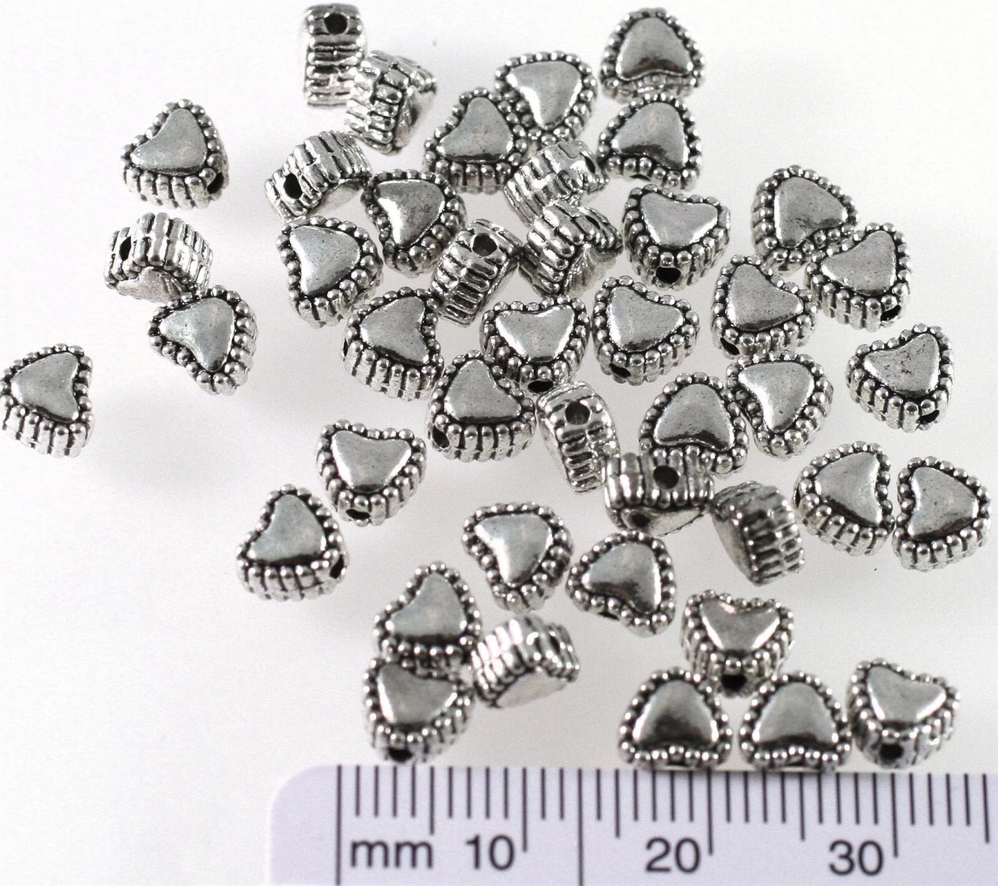 Antiqued Silver Plated Pewter Double-Sided Heart Beads, 6x5mm, 100 pcs