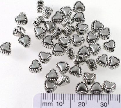 Antiqued Silver Plated Pewter Double-Sided Heart Beads, 6x5mm, 100 pcs
