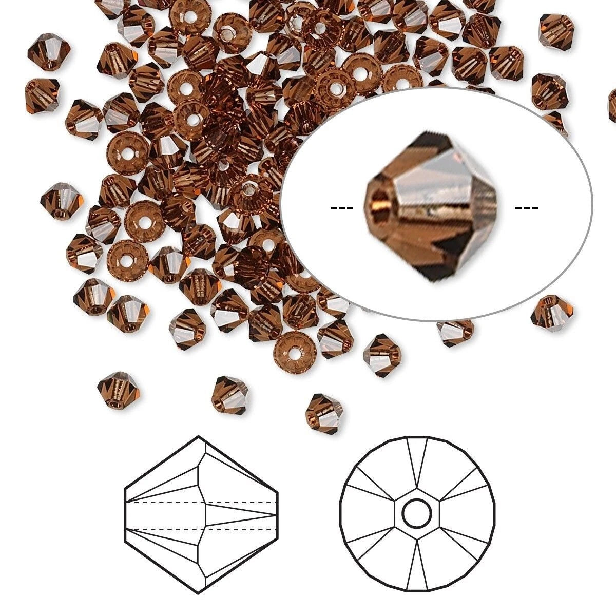Swarovski Smoked Topaz 5328 Xilion Bicone Beads, 3mm - 144 pcs