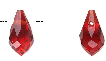 Crystal Glass Teardrop Beads, Faceted, 11x5.5mm, Top Drilled, 6 pcs
