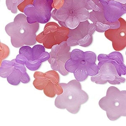 Acrylic 11x7mm Frosted Flower Beads, Assorted Color Mixes, 120 pcs