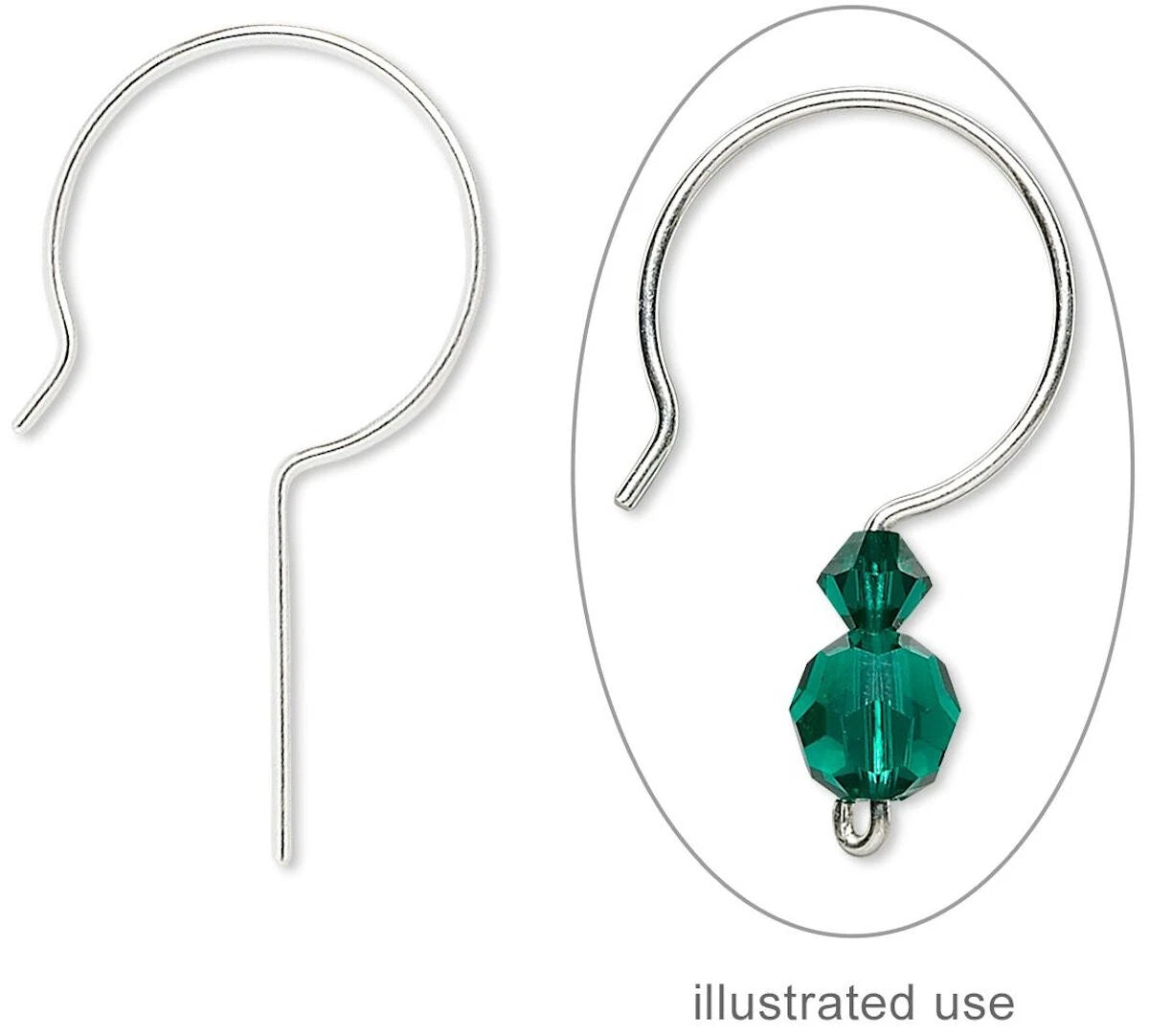 Sterling Silver French Hook Ear Wires, 18x30mm, 21 Gauge, 14mm Shank, 10 pcs