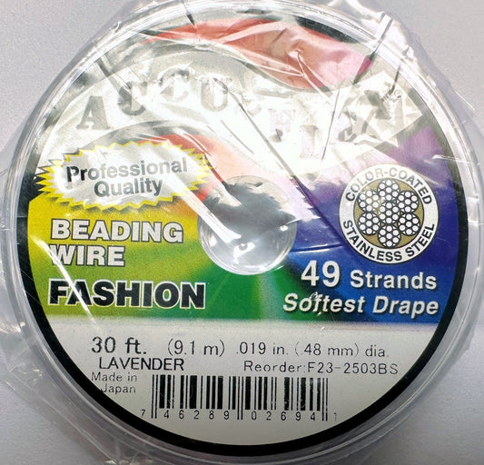Accu-Flex Beading Wire, Lavender, 0.019 inch, 49 Strand, 30 ft Spool