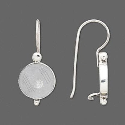 Antiqued Sterling Silver Fishhook Ear Wires with 12mm Bezel Setting, 30mm, 1 Pair