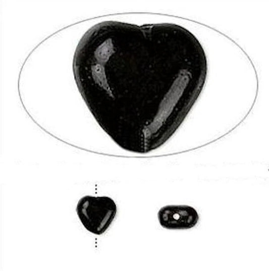 Czech Opaque Black Pressed Glass Heart Beads, 8mm, 1 Strand (approx. 50)