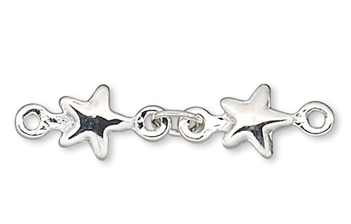 Silver Plated Brass Star Chain Extenders, 20mm - Pack of 6