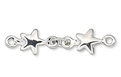 Silver Plated Brass Star Chain Extenders, 20mm - Pack of 6