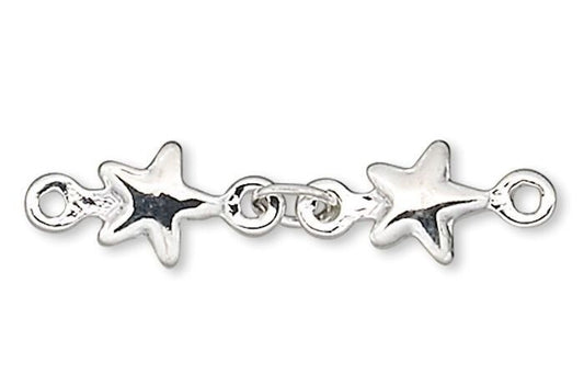 Silver Plated Brass Star Chain Extenders, 20mm - Pack of 6