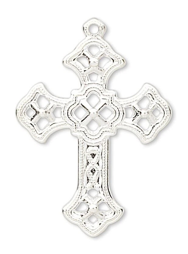 Silver Plated Brass Filigree Cross Charms, 24x18mm - Pack of 50
