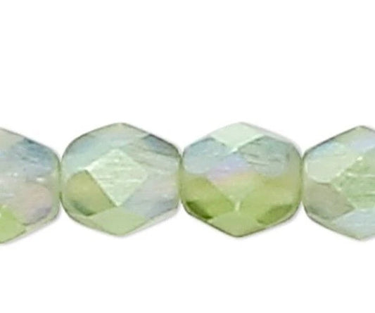 Czech Matte AB Light Green Fire Polished Round Beads, 4mm, 1 Strand (approx. 100)