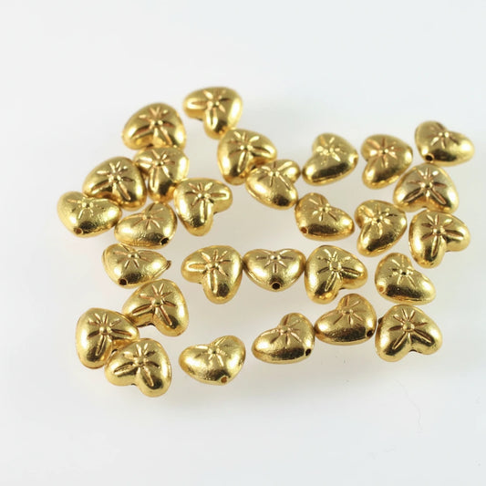 Gold Plated Pewter Double-Sided Heart with Flower Beads, 8x6mm, 50 pcs