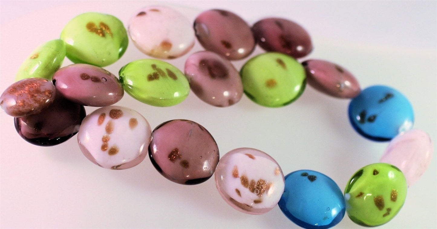 Lampwork Glass Assorted Foil 22-23mm Puffy Coin Beads, 1 Strand (approx. 16-18)